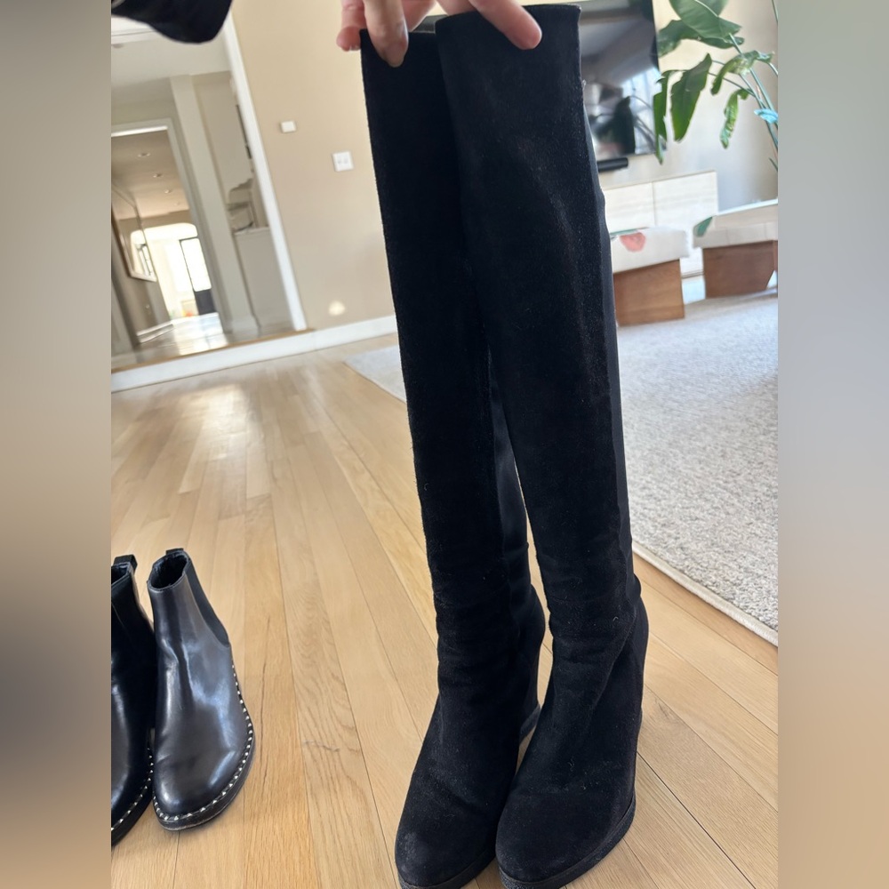Stuart Weitzman suede knee-high wedge boots